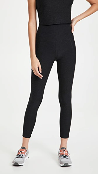Beyond Yoga Spacedye Out Of Pocket High Waisted Midi Leggings In Darkest Night