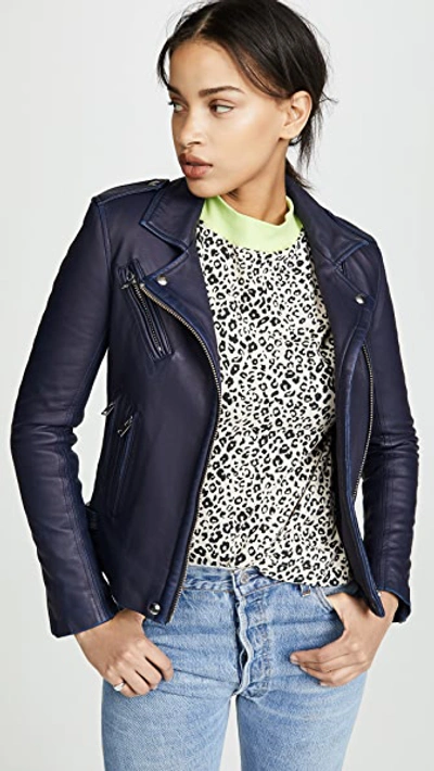 Shop Iro Han Leather Jacket Navy