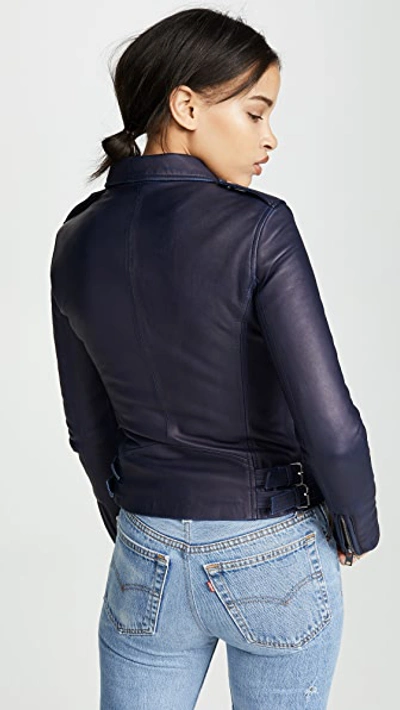 Shop Iro Han Leather Jacket Navy