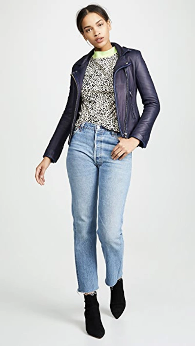 Shop Iro Han Leather Jacket Navy