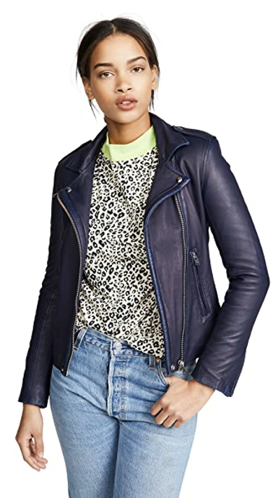 Shop Iro Han Leather Jacket Navy