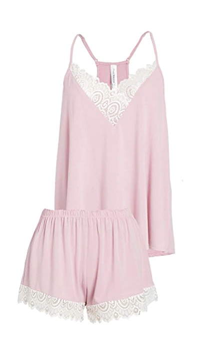 Shop Flora Nikrooz Floretta Ii Knit Cami Pajama Set With Lace Trim In Dusty Rose