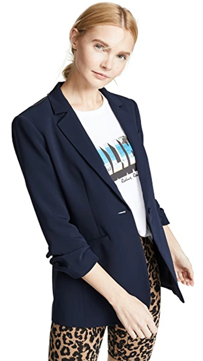 Cinq À Sept Khloe Ruched Sleeve Blazer In Navy