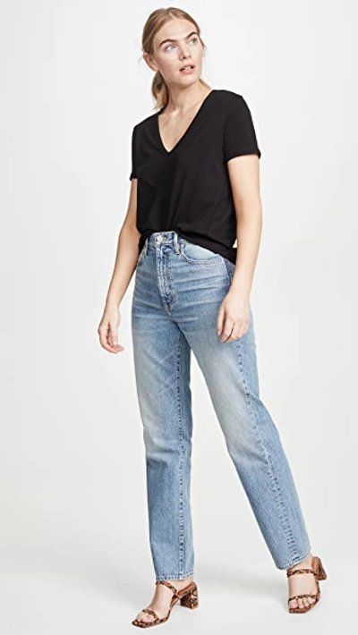 Veronica Beard Jean Cindy V Neck High Low Tee In Black
