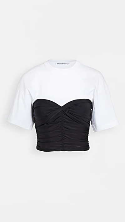 Shop Alexander Wang T Ruched Bodycon Top With Integrated Tee In Black/white