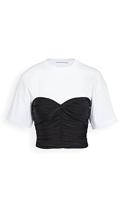 Shop Alexander Wang T Ruched Bodycon Top With Integrated Tee In Black/white
