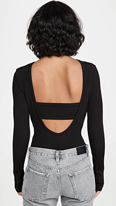 Shop Goldsign The Rib Banded Back Thong Bodysuit In Black