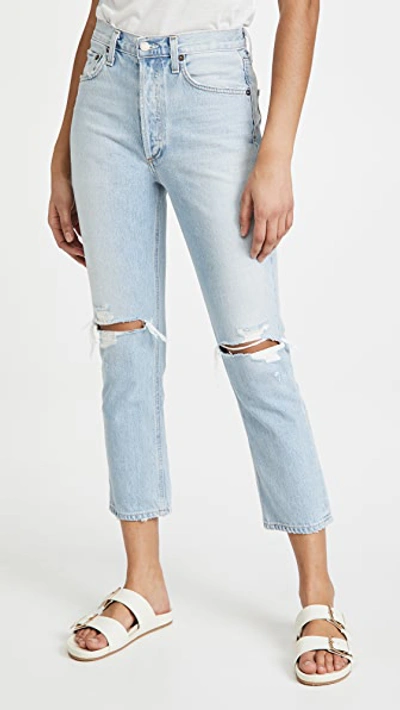 Shop Agolde Riley High Rise Straight Crop Jeans In Clear Skies