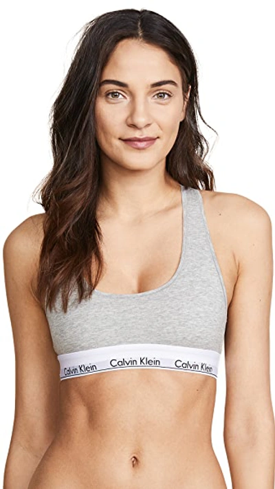 Calvin Klein Underwear Modern Cotton Ribbed Stretch Modal-blend Soft-cup Bra In Grey Heather