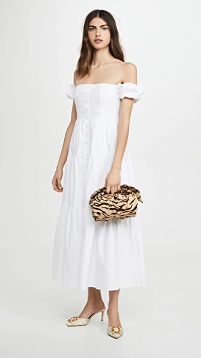 Staud Elio Off-the-shoulder Cotton-blend Midi Dress In White