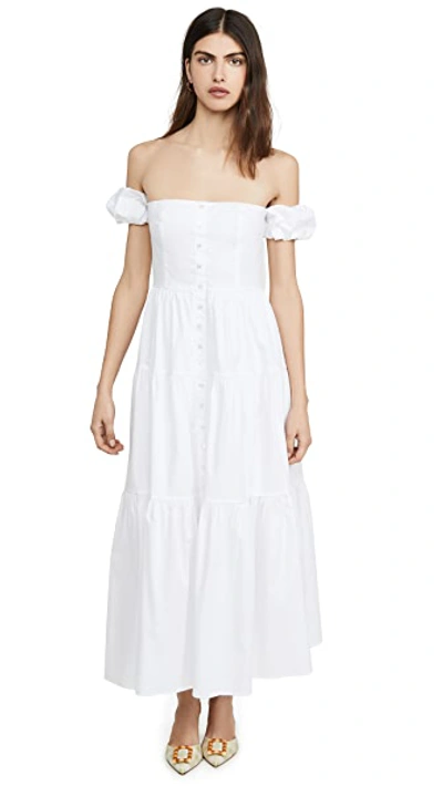 Staud Elio Off-the-shoulder Cotton-blend Midi Dress In White