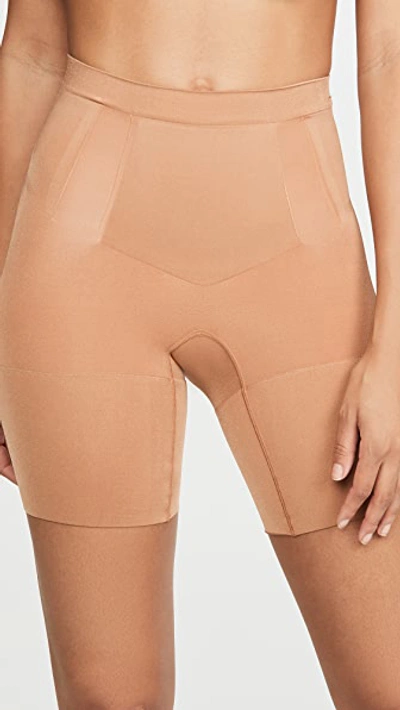 Shop Spanx Oncore Mid Thigh Shorts In Naked 3.0