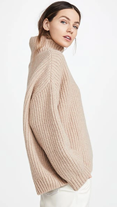 Anine Bing Sydney Funnel Neck Wool & Alpaca Blend Sweater In Tan