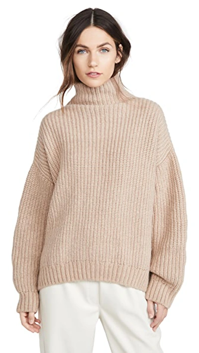 Anine Bing Sydney Funnel Neck Wool & Alpaca Blend Sweater In Tan