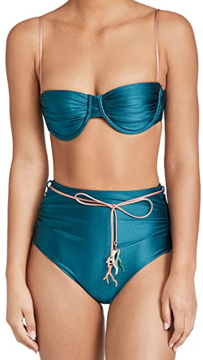 Shop Zimmermann Cassia Gathered Bikini Set In Teal