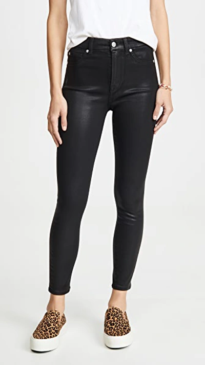 Shop 7 For All Mankind High Waisted Skinny Jeans With Faux Pockets In B(air) Black Coating