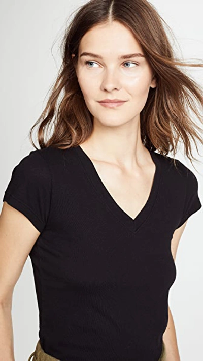 L'agence Becca Cotton V-neck Tee In Black