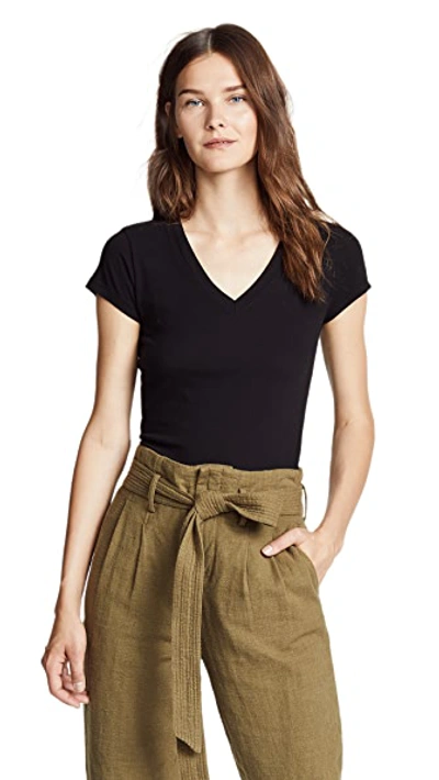 L'agence Becca Cotton V-neck Tee In Black