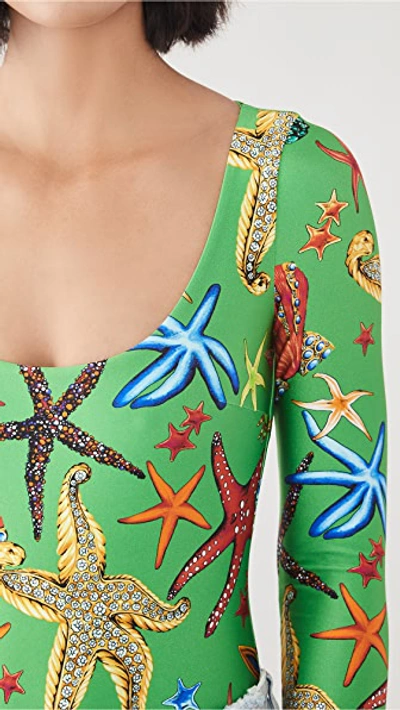 Shop Versace Jersey Bodysuit In Green Multi