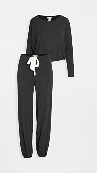Eberjey Gisele Slouchy Stretch-jersey Pyjama Set In Charcoal/ivory