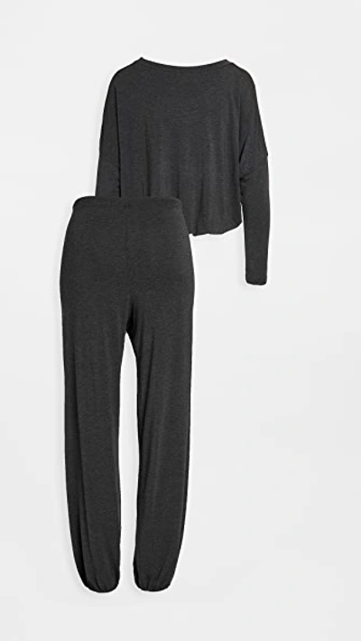 Eberjey Gisele Slouchy Stretch-jersey Pyjama Set In Charcoal/ivory