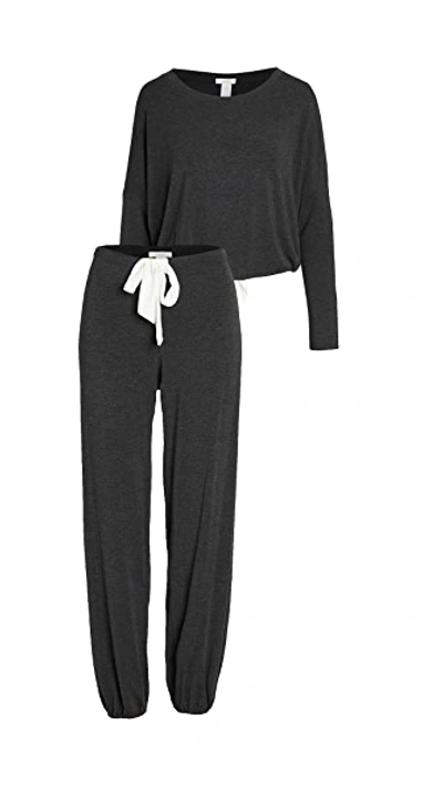 Eberjey Gisele Slouchy Stretch-jersey Pyjama Set In Charcoal/ivory