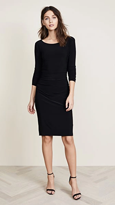 Shop Norma Kamali Kamali Kulture Long Sleeve Dress With Shirred Waist In Black