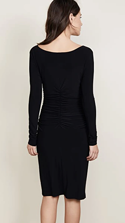 Shop Norma Kamali Kamali Kulture Long Sleeve Dress With Shirred Waist In Black