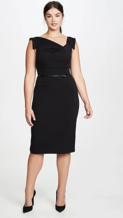 Black Halo Jackie O Belted Sheath In Stretch Gabardine In Black