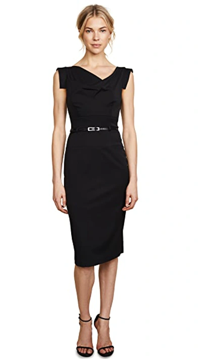 Black Halo Jackie O Belted Sheath In Stretch Gabardine In Black