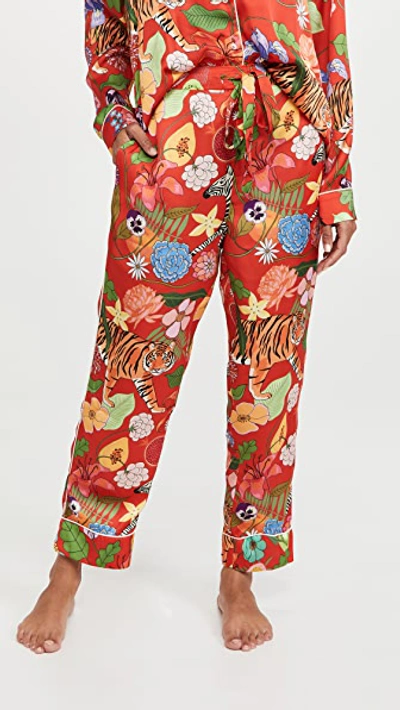 Shop Karen Mabon Tiger Bouquet Long Pajama Set Crimson