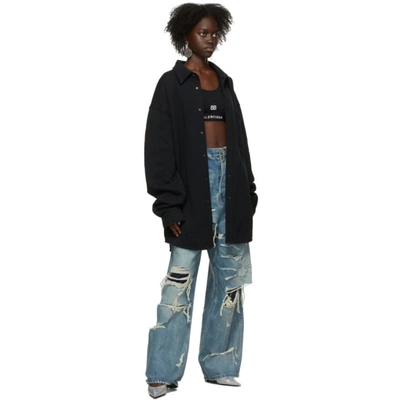 Shop Balenciaga Blue Slashed Loose Jeans In 8146 Smoky Light Blu