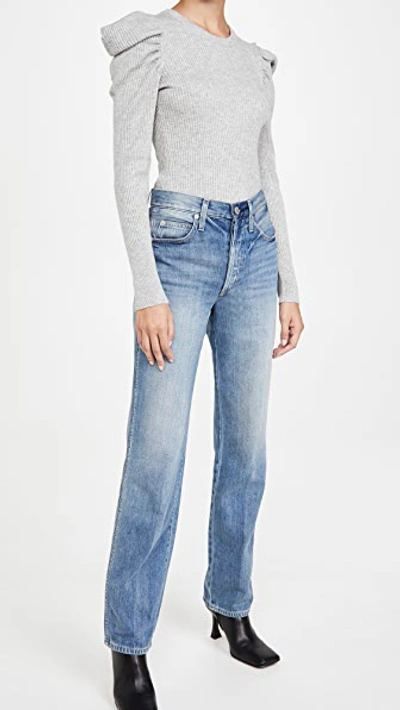 Shop 7 For All Mankind Puff Crew Neck Top In Heather Gray