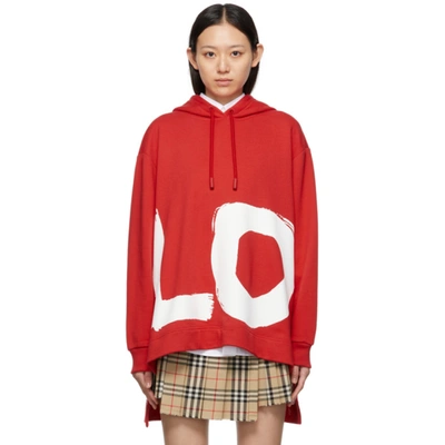 Shop Burberry Red Oversized 'love' Fairhall Hoodie In Bright Red
