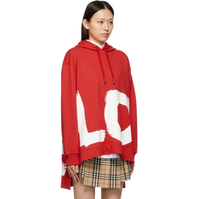 Shop Burberry Red Oversized 'love' Fairhall Hoodie In Bright Red