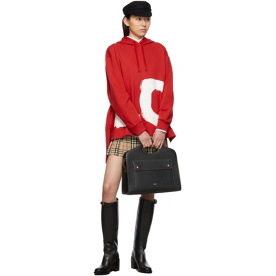 Shop Burberry Red Oversized 'love' Fairhall Hoodie In Bright Red
