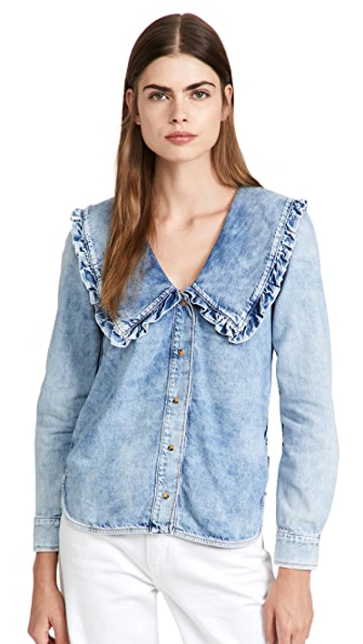 Shop Ganni Light Denim Shirt