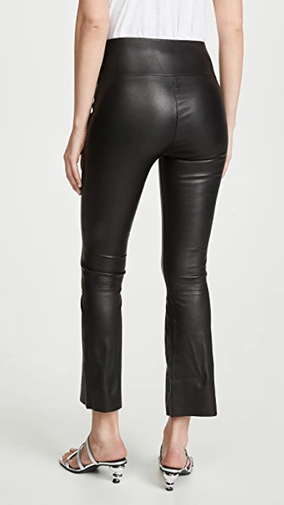 Sprwmn Crop Flare Embossed Leather Leggings In Black