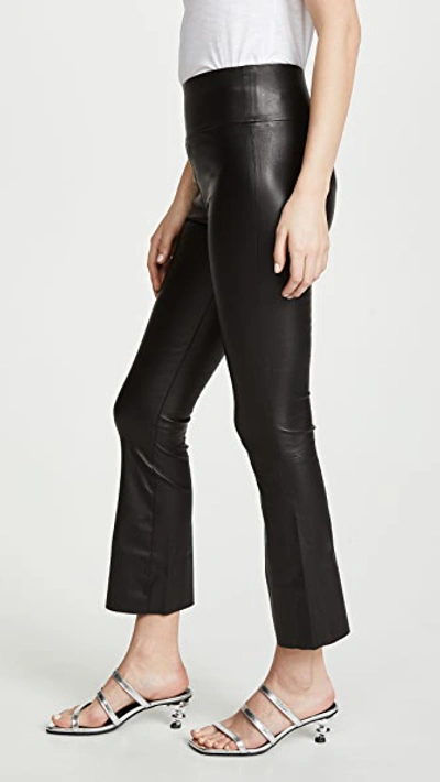 Sprwmn Crop Flare Embossed Leather Leggings In Black