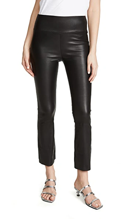 Sprwmn Crop Flare Embossed Leather Leggings In Black