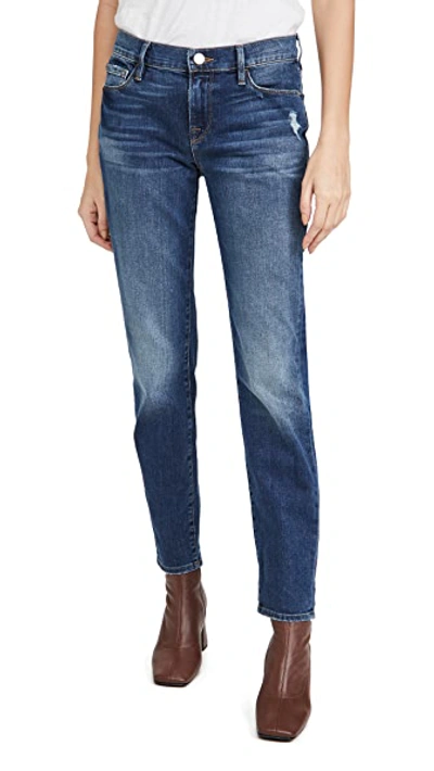 Frame Le Garcon Cropped Mid-rise Slim-leg Jeans In Azure