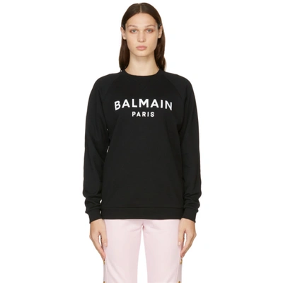 Shop Balmain Black Flocked Logo Sweatshirt In Eab Noir/blanc