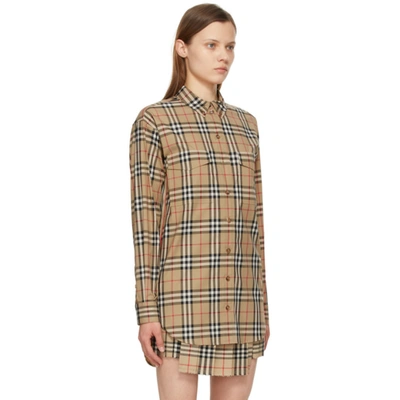 Shop Burberry Beige Vintage Check Oversized Turnstone Shirt In Archive Bei