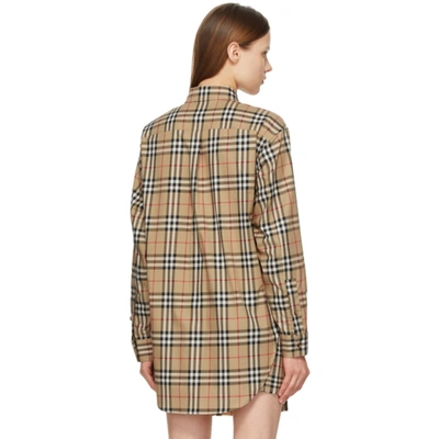 Shop Burberry Beige Vintage Check Oversized Turnstone Shirt In Archive Bei