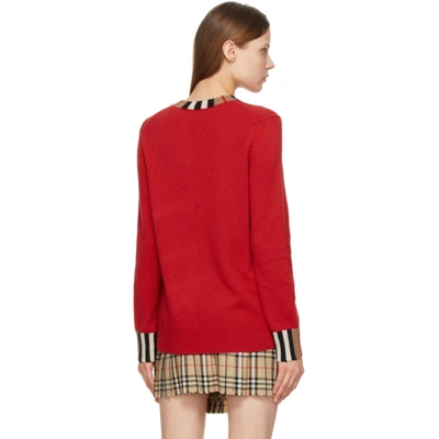 Shop Burberry Red Cashmere Icon Stripe Trim Eyre Sweater In Bright Red