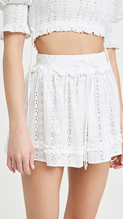 Shop Playa Lucila Eyelet Smocked Skirt In White