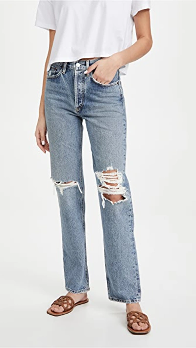 Shop Agolde Lana Mid Rise Straight Jeans Backdrop