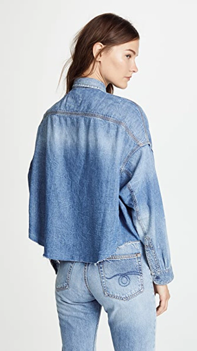 R13 Oversized Cropped Distressed Denim Shirt In Brindley
