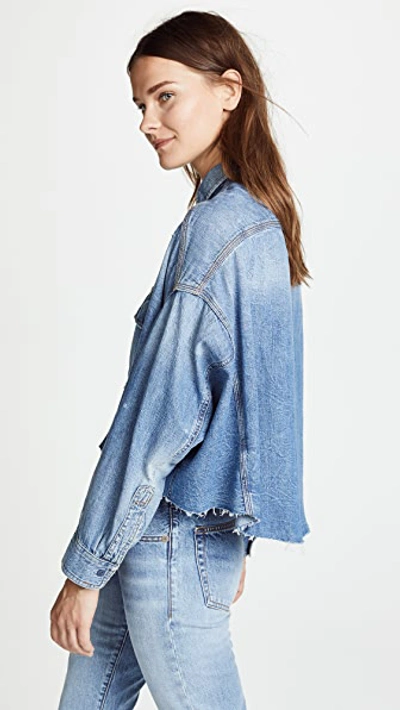 R13 Oversized Cropped Distressed Denim Shirt In Brindley