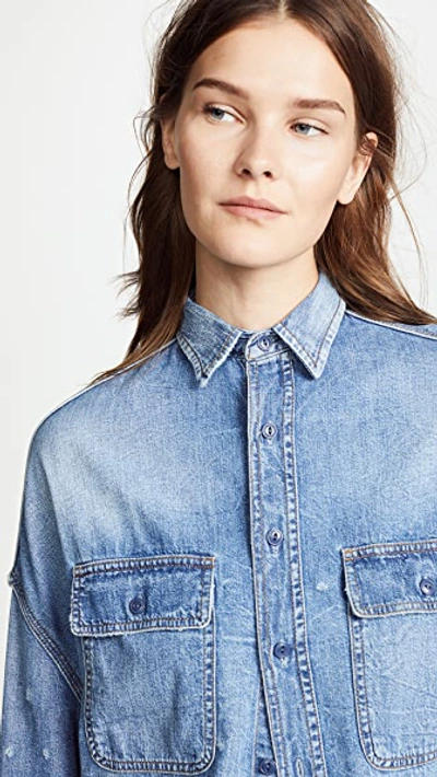 R13 Oversized Cropped Distressed Denim Shirt In Brindley